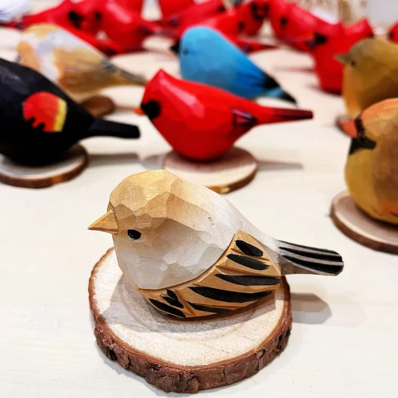 

1pcs Wooden Bird Ornament Handmade Cute Colorful Bird Statues Figurines Doll Car Desktop Decorations Crafts Gift for Kids Friend