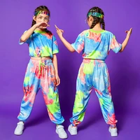 kid kpop hip hop clothing tie dye print crop top t shirt top streetwear jogger sweat pants for girl jazz dance costume clothes