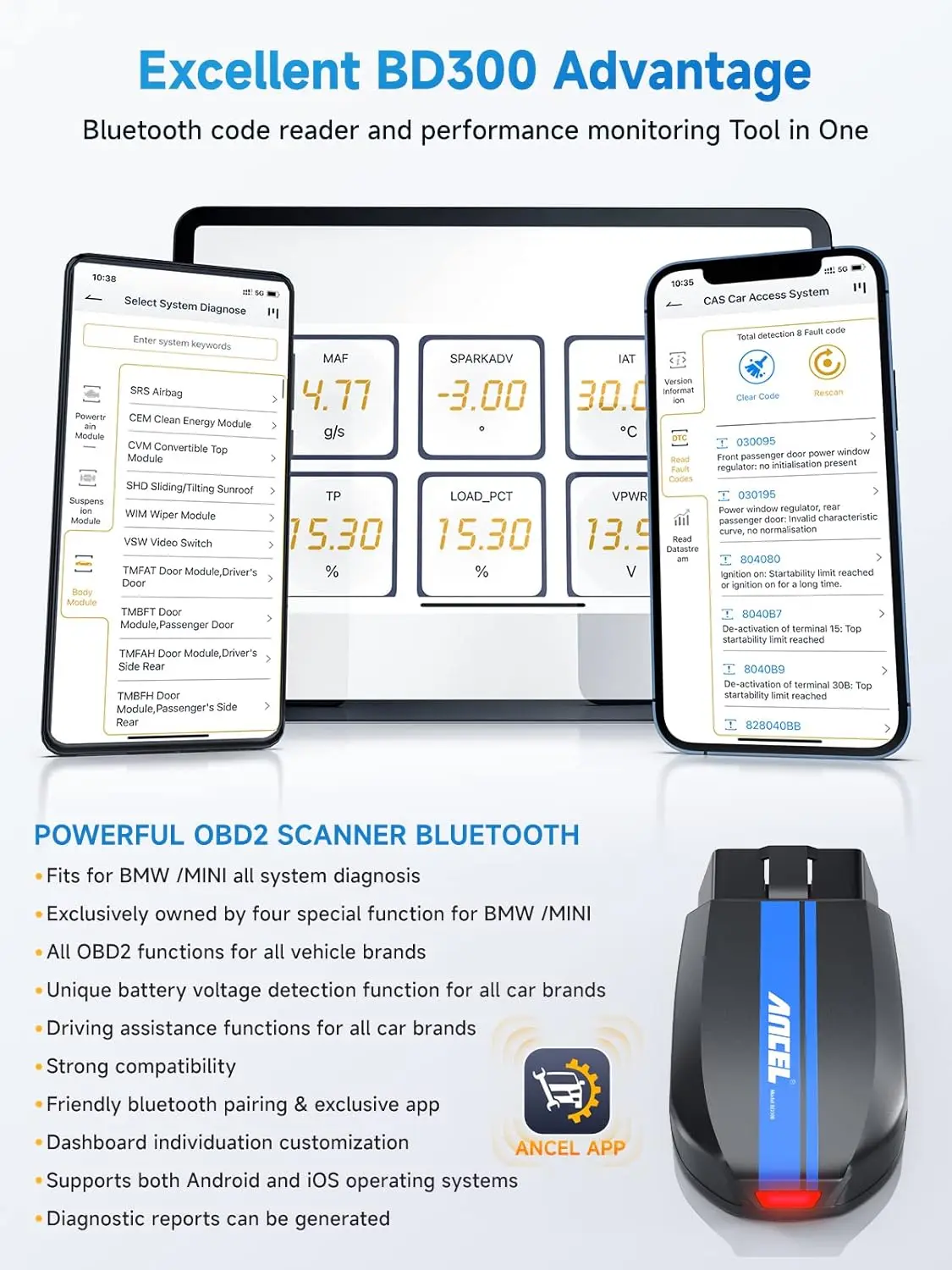 Bluetooth-сканер ANCEL BD300 OBD для чтения и стирания автомобильных аккумуляторов