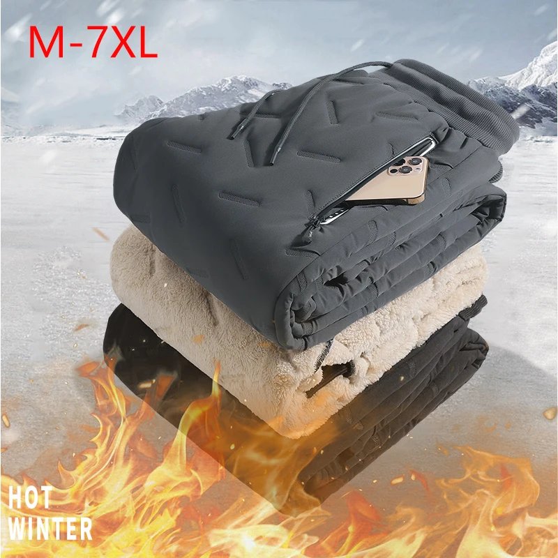 

Winter Thicken Fleece Sweatpants Men Windproof waterproof Outdoors Joggers Down Cotton Warm Sport Pants Thermal 7XL Trousers