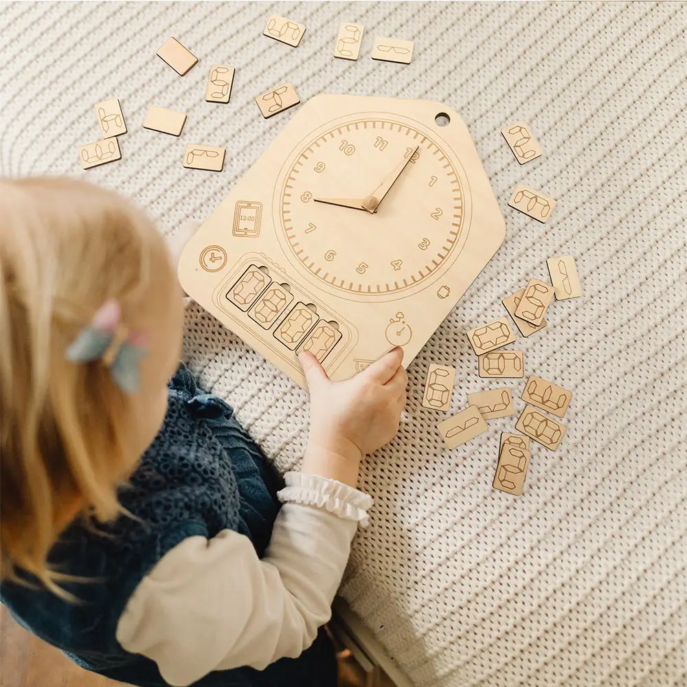 

Wooden Clock Awareness Board Geometry Digital Puzzles Gadgets Matching Clock Toy Montessori Educational Toys For Child Gift