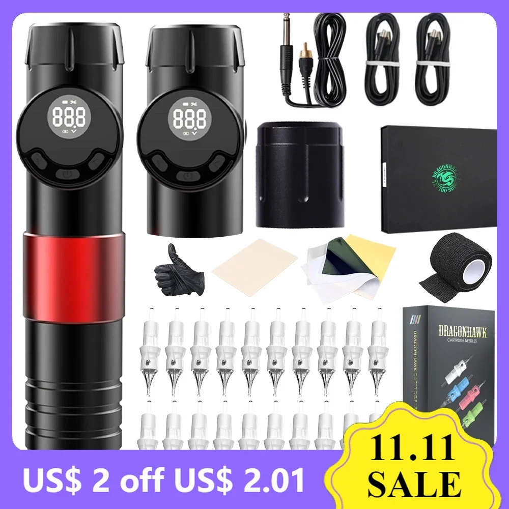 

Ротационная тату-машинка Dragonhawk Aion, беспроводная аккумуляторная ручка, дисплей с картриджем для перманентного макияжа, набор игл