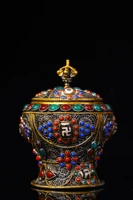 4 tibetan temple collection old tibetan silver mosaic gem treasure jar jewelry box pagoda ornament town house exorcism