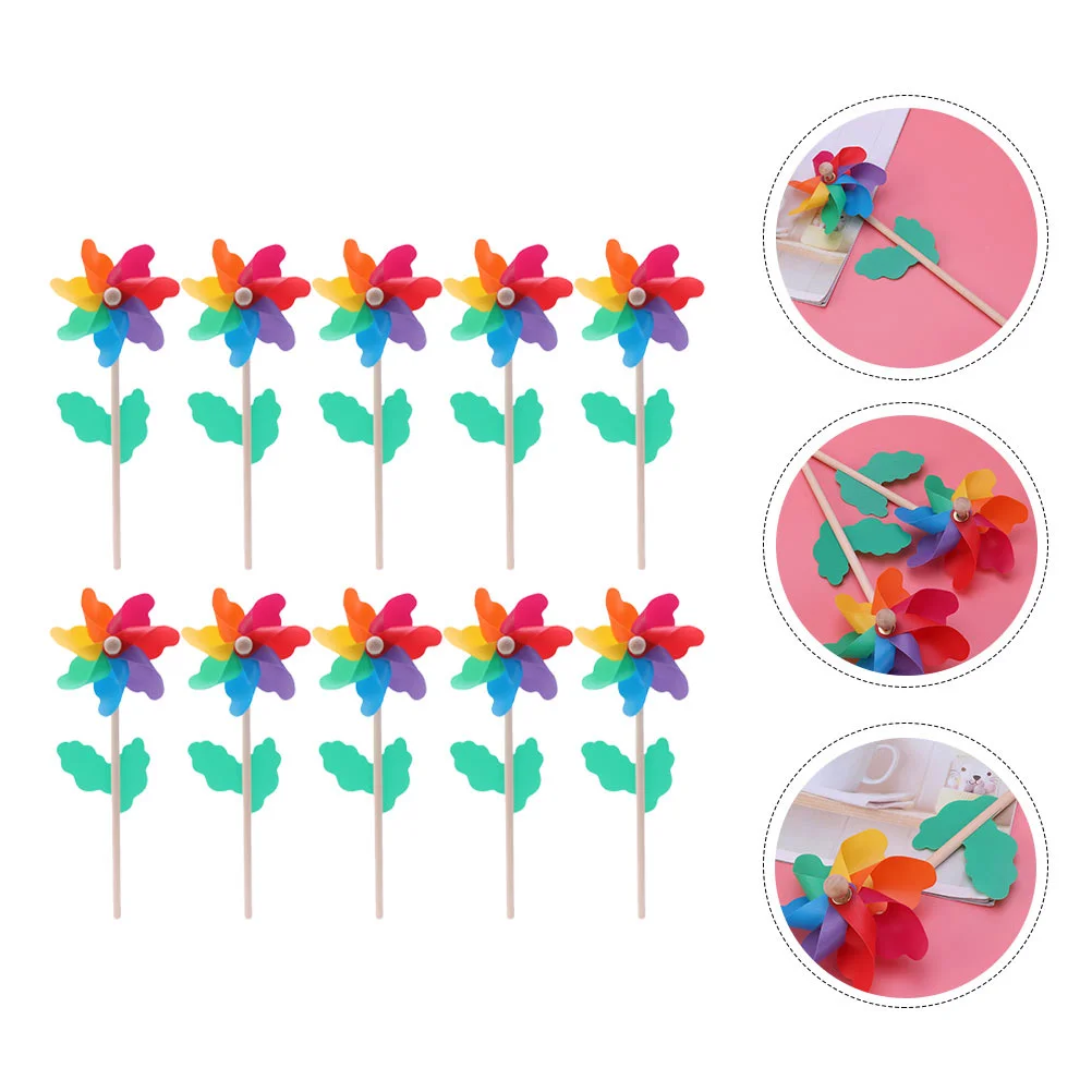 

12 Pcs Children Toys Garden Wind Sculpture Rayan Kids Pinwheels Lawn Spinners Decorate Wooden Pole Windmill