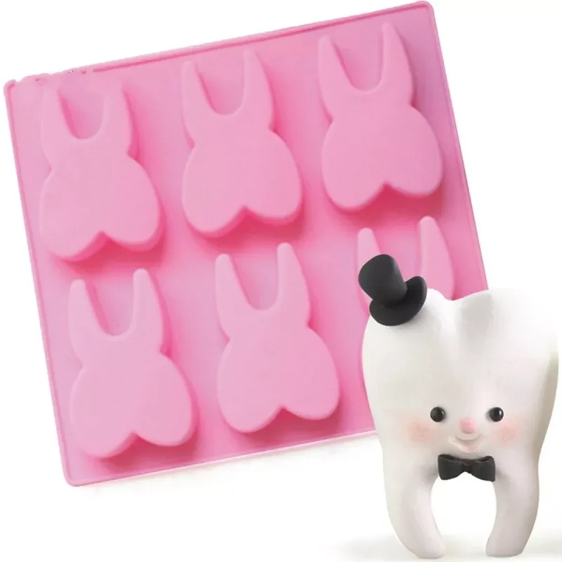 

1Pc 6-hole Tooth Shaped Silicone Cake Mold 3D Teeth Chocolate Fondant Molds Jelly Pudding Mould Cake Baking Mold