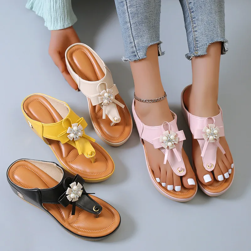 Women's Flip-flops Flowers 2023 Summer New Platform Wedge Heel Outdoor Beach  Fashion Comfortable Peep Toe Slippers Women Luxury