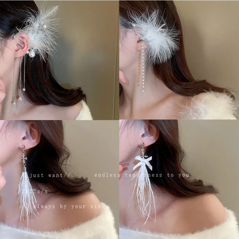 

New Super Fairy Feathered Diamond Butterfly Tassel Earless Piercing Earbone Clip Earrings Earhang Earpiece Girls Women