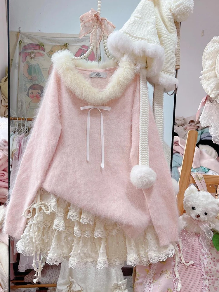 Милый корейский вязаный свитер женский осенне-зимний джемпер из искусственного