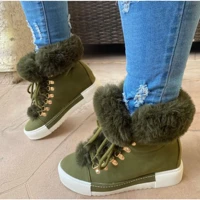 women ankle boots 2022 new warm downy winter autumn fashion luxury elegant solid ladies daily casual faux fur lace up shoes