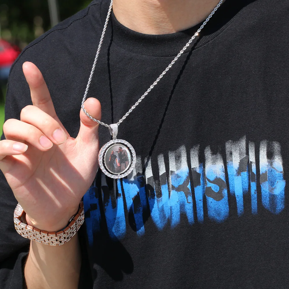 Scooya rotatable doublesided photo pendant necklace color photo men and women couple necklace commemorative gift fashion jewelry