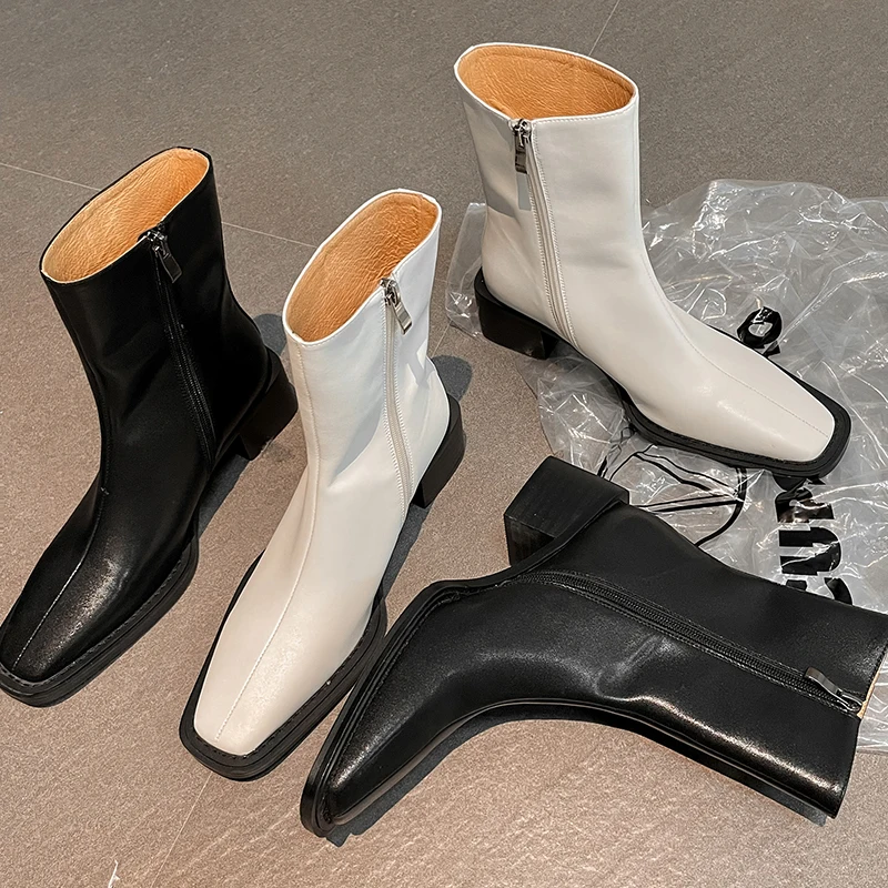 Женские ботильоны JOZHAMTA из натуральной кожи ботинки на толстом высоком каблуке с