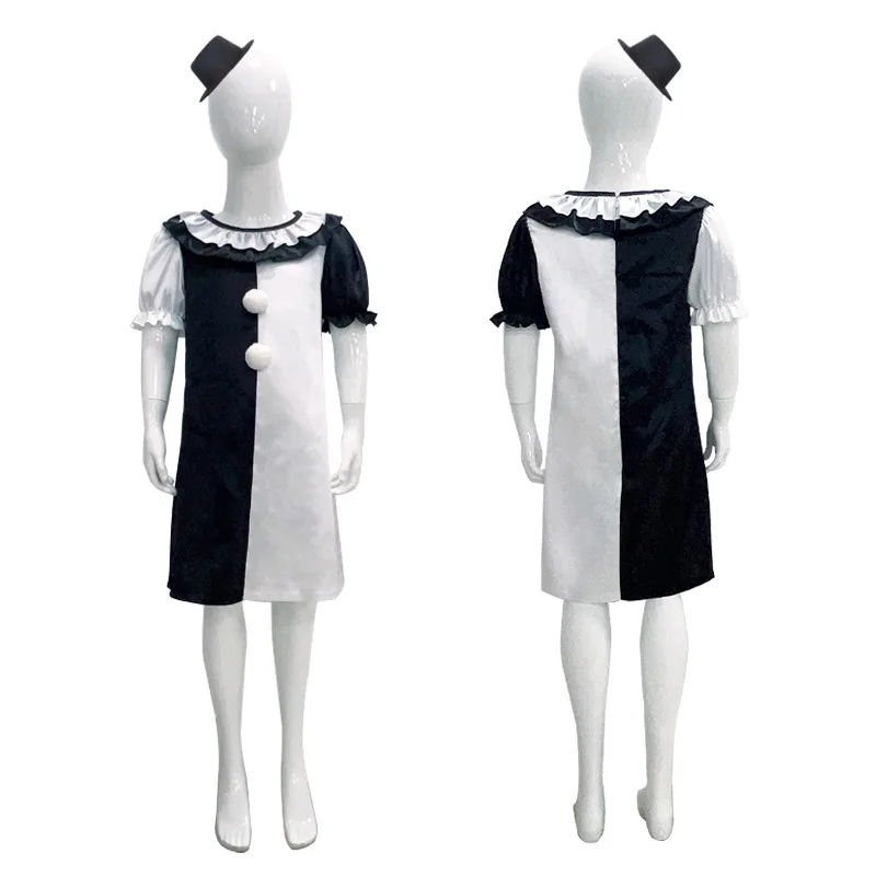 

Black and White Clown Dress Halloween Costumes for Kids Girls Terrorist Killer Role Playing Costume
