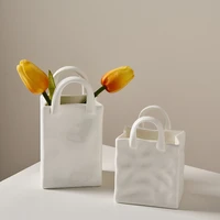 2022 white dried flower arrangement diy ornament nordic handbag special shaped ceramic vase modern home background decoration