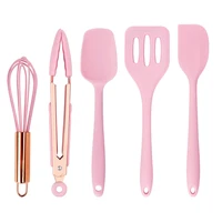 silicone kitchenware utensils set kitchen cooking non stick cookware spatula colander mini baking tool pink handle cooking set