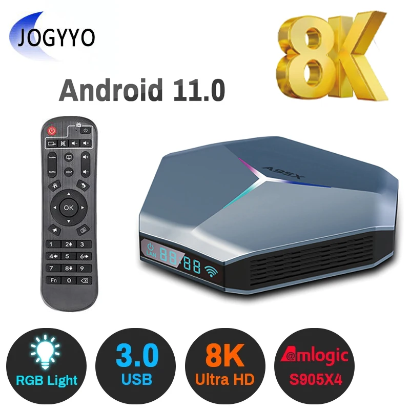 

HD 8K A95X F4 Smart TV Box Amlogic S905X4 Android 11 2.4G/5G Wifi Set Top Box 4GB RAM 32G 64G 128G ROM Smart Bluetooth TV Box