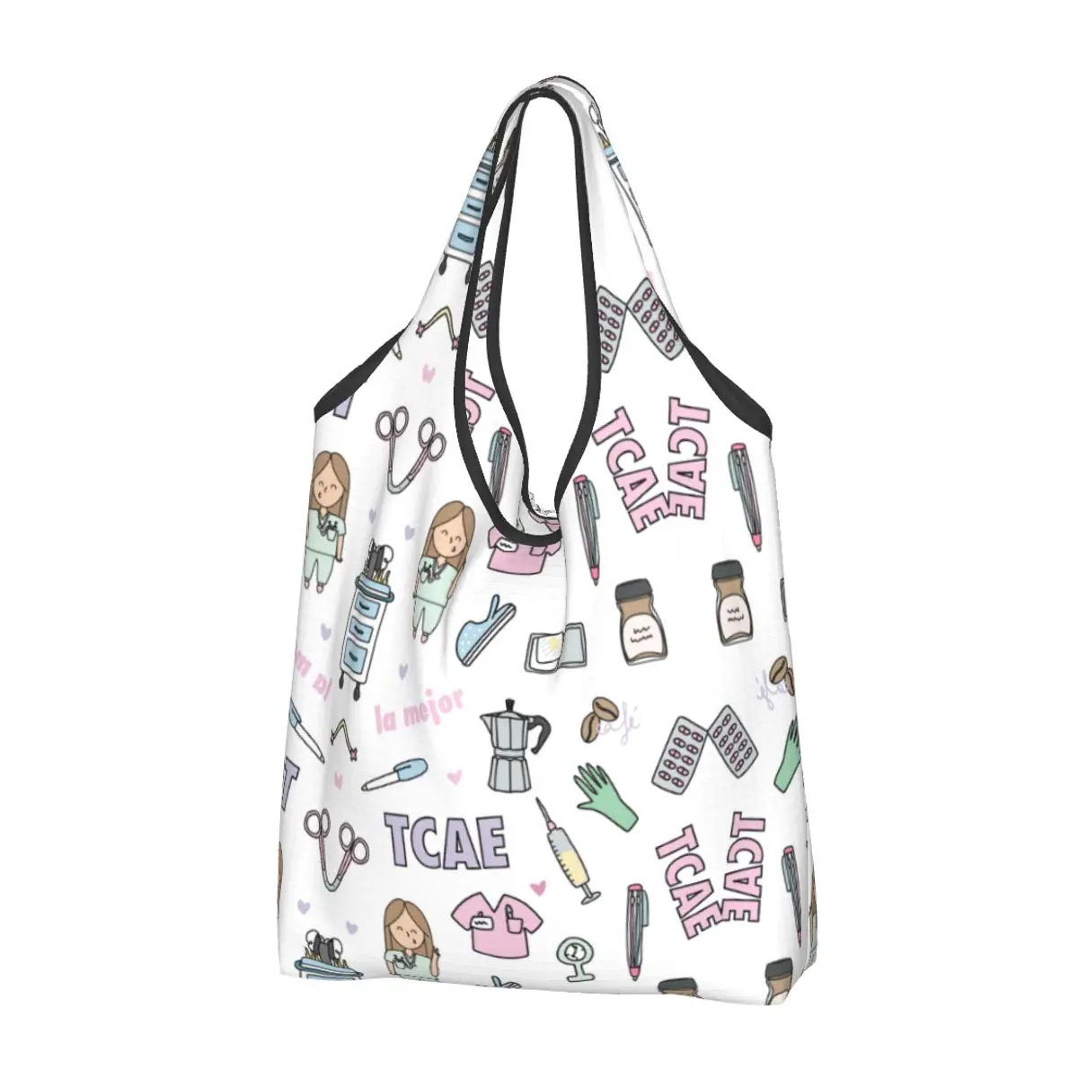 

Reusable Doctor Nurse Enfermera En Apuros Shopping Bags for Groceries Foldable Grocery Bags Washable Large Tote Bags