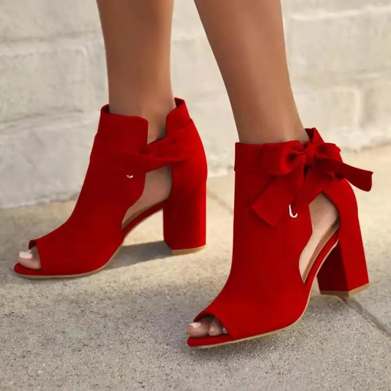 

New Women's Pumps 2022 Bow Elegant Peep Toe Ladies Buckle Strap Chunky Heel Sandals 36-42 Female Dress Party Shoes Ytmtloy