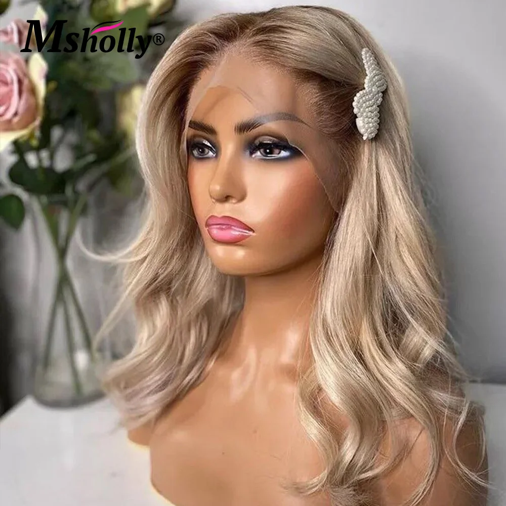

Ash Blonde Body Wave Ombre Wigs Pre Plucked HD Transparent Lace Front Wig 13x4 Lace Front 180% Density Guleless Human Hair Wigs