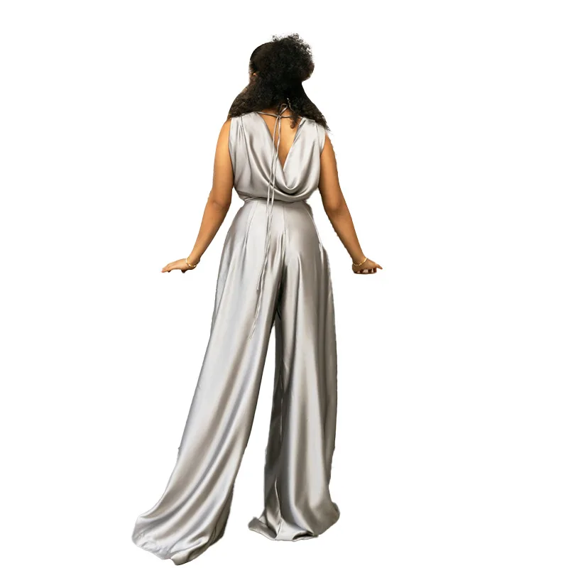 One Piece Sexy Satin Jumpsuits 2023 Women Luxury Summer Clothes Elegant Bodycon Fashion Wide Leg Jumpsuit Bodysuit Playsuit