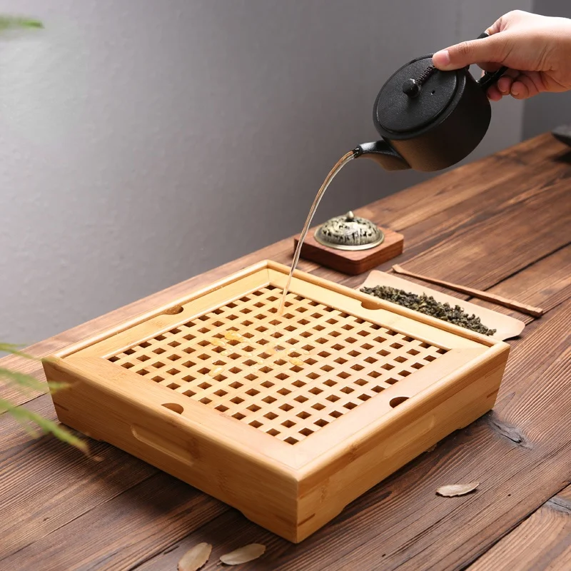 

Чайный поднос из натурального бамбука, чайный столик китайского кунг-фу, чайные наборы ручной работы, чайный поднос для ремесел
