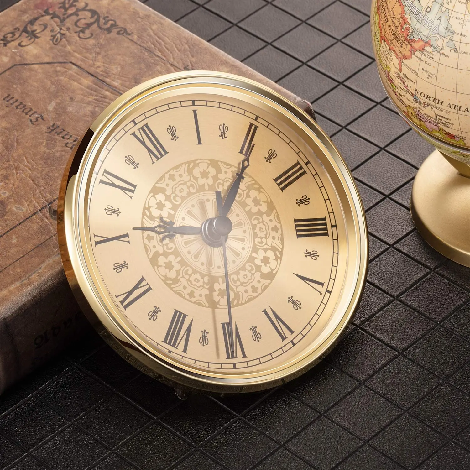 

Roman Numeral Wall Clock Insert 4.3 Inch Gold Trim Plastic Rim Gold Second Hand Quartz Silent Watch Movement DIY Clock Parts