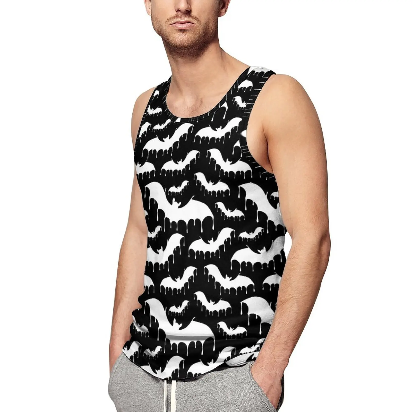 

White Bat Tank Top Gothic Halloween Fashion Tops Daily Workout Males Pattern Sleeveless Vests Plus Size