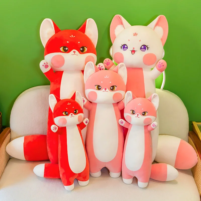 

NEW 70-130CM Soft Cute Foxes Long Plush Throw Pillow Stuffed Animal White Pink Red Fox Doll Bed Sleep Pillow Cushion Home Decor