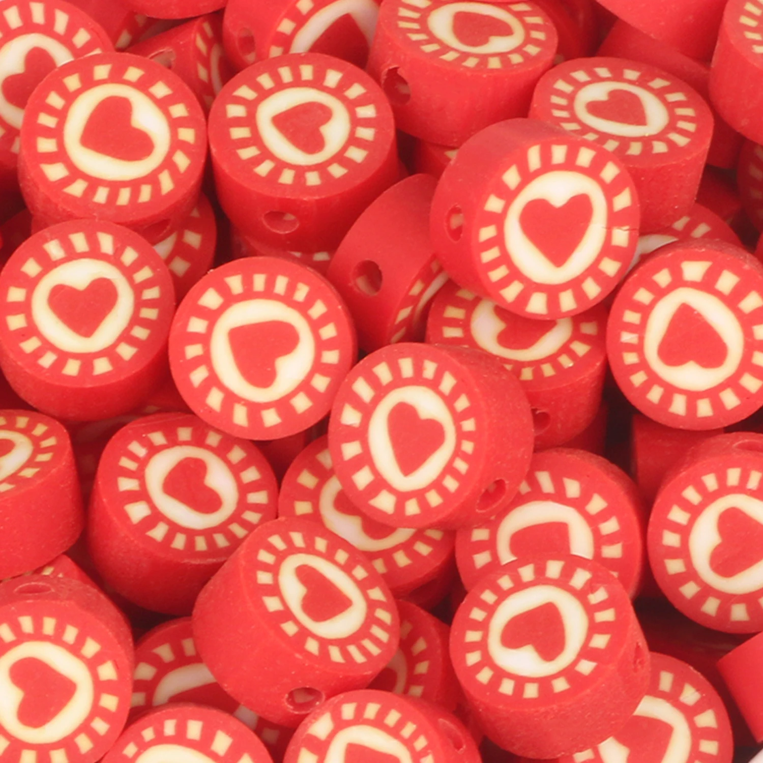 

50/100pcs 10x5mm Polymer Clay Beads Red Heart Soft Pottery Round Flat Spacer Beads for Jewelry Making Diy Bracelets Necklaces