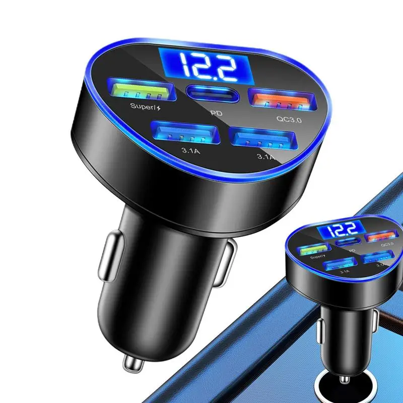 

Best USB Car Charger 5 In 1 LED Voltage Display 12V Phone Charger Power Adapter Universal Car Phone Charger For Multiple Devices