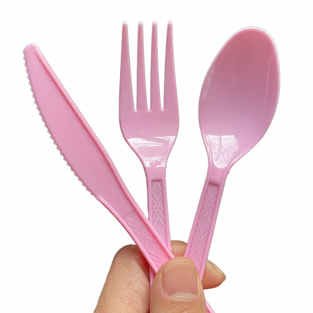 

90pcs Pink Plastic Cutlery Set Spoons Forks Knife Heavy Duty Colored Plastic Silverware Includes 30 Forks 30 Teaspoons 30 Knives