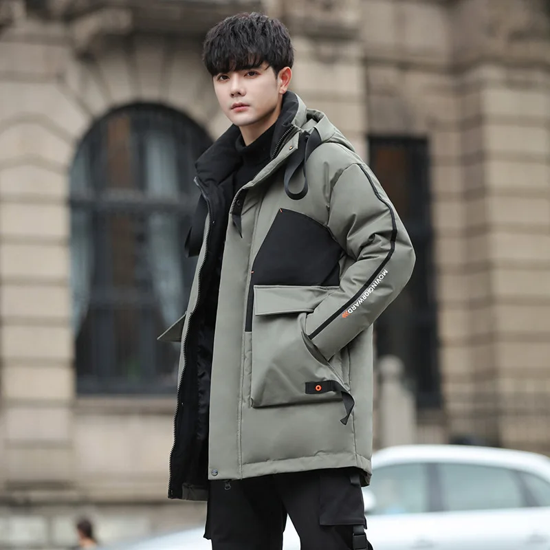 Down Jacket New Hooded Middle Long Young Students Trend Warm Thickened White Duck Down Men's Coat