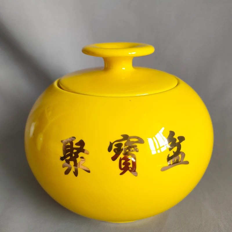 

Treasure basin, ceramic pot with cover, wealth attraction ornaments, geomantic layout porcelain articles, handicraft decoration