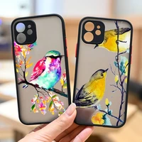 birds watercolor painted pattern phone case matte transparent for iphone 7 8 11 12 13 plus mini x xs xr pro max cover