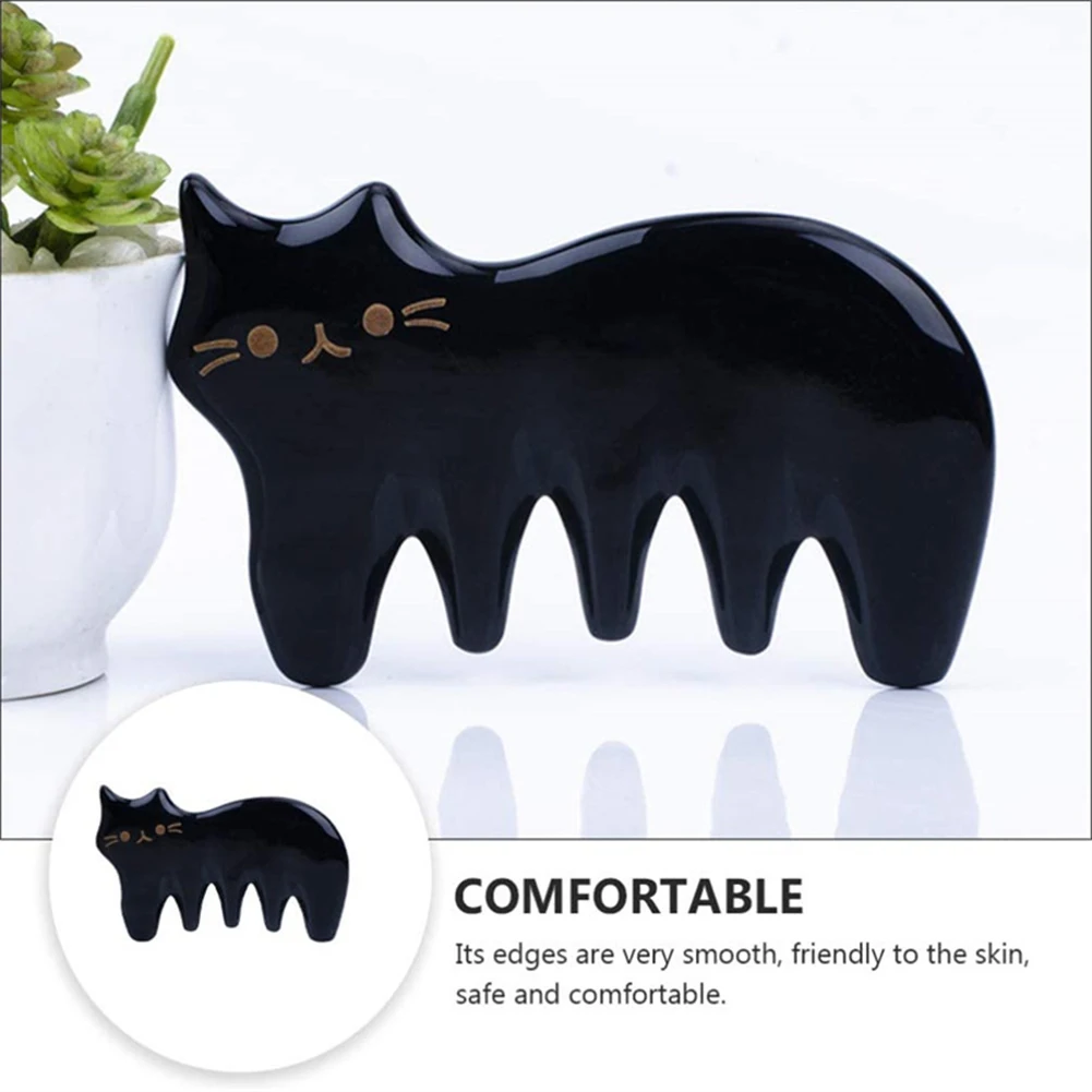 

Cat-shaped Wide-tooth Horn Comb Non-static Mini Massage Comb Ladies And Men's Five-tooth Hair Comb Scraping Comb Meridian Comb