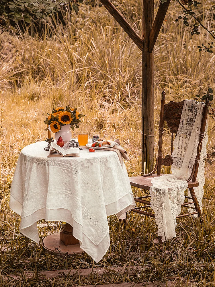 Роскошная белая кружевная скатерть европейская вышивка хлопковая круглая для