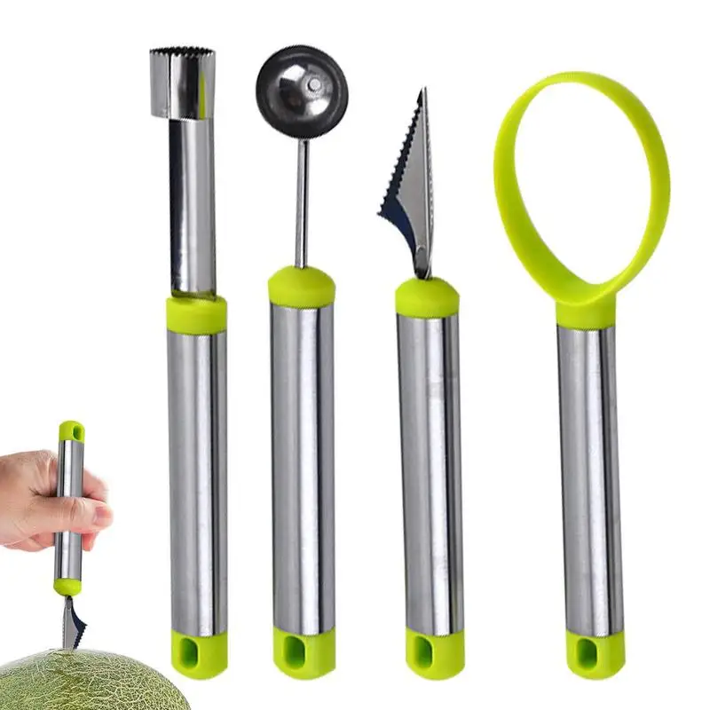 

Fruit Carving Knives 4PCS Melon Baller Scoop Set With Stainless Steel Fruit Scooper Seed Remover Cutter Watermelon Carving