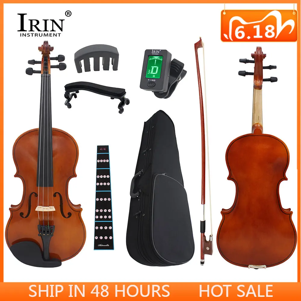IRIN 4/4 Full Size Violin Solid Wood Acoustic Natural Color Violin Fiddle Case Bow Accessories Beginners Musical Instrument Gift