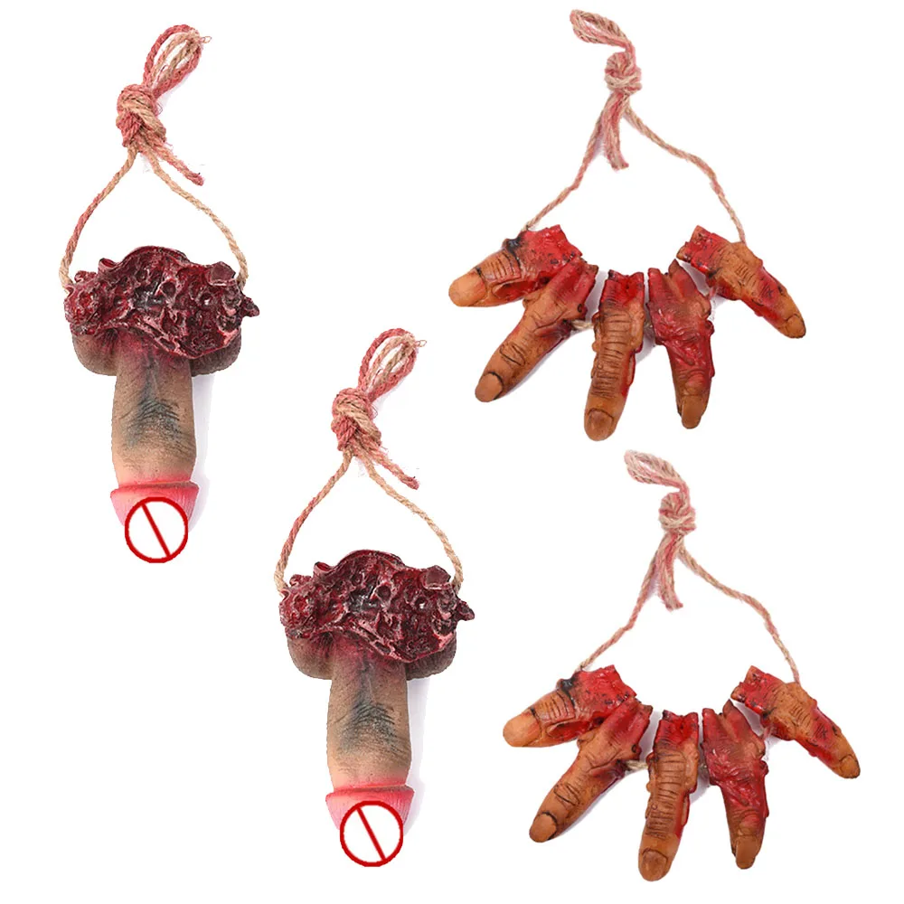 4 шт. отрезанный пенис палец ужас реквизит кровавая рука дом с привидениями вечерние украшение страшный орган декор для Хэллоуина