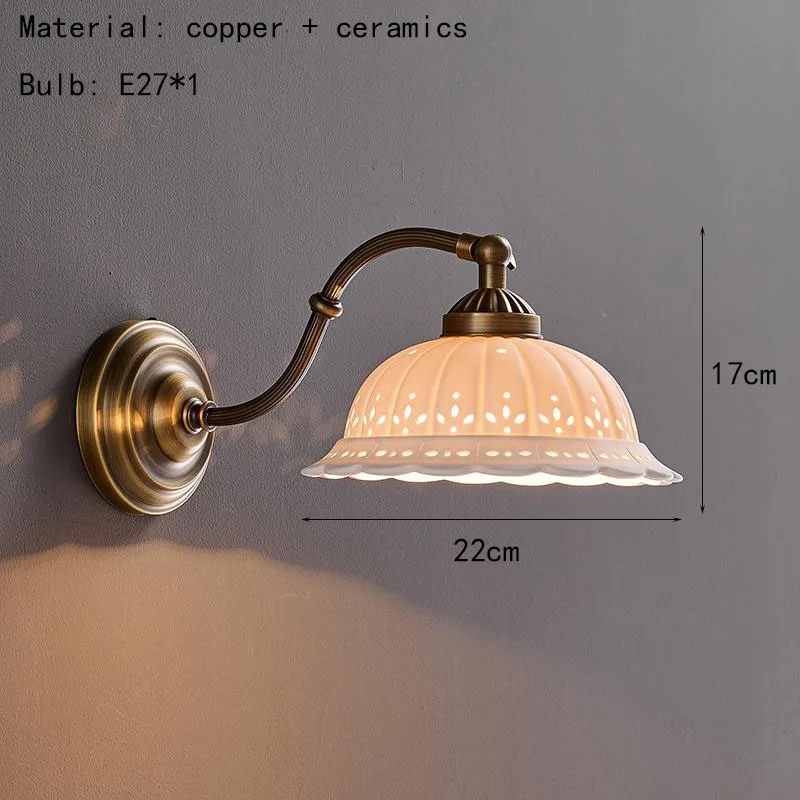 Настенный светильник в европейском стиле, белая керамическая старая латунная лампа E27, домашний арт-деко для отеля, гостиной, спальни, ресторана