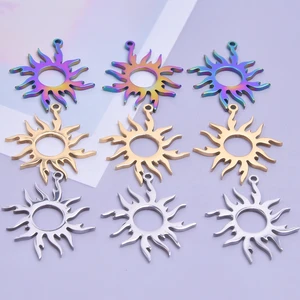 5pcs/Lot Hollow Sun Trendy Pendant Stainless Steel Charms Accessories DIY Craft Jewelry Making Necklace For Men Suppies Bulk