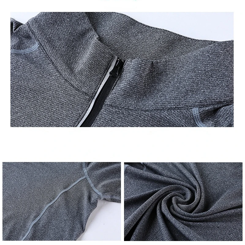 Compression Shirt Man Long Sleeve with Zipper Training Wear Men's Stand Collar Gym T Shirt Basketball Football Man Sportswear