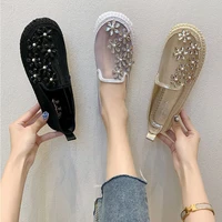 ladies crystal shoes lace mesh loafers comfortable and breathable summer walking shoes fashion set feet ballet flats women