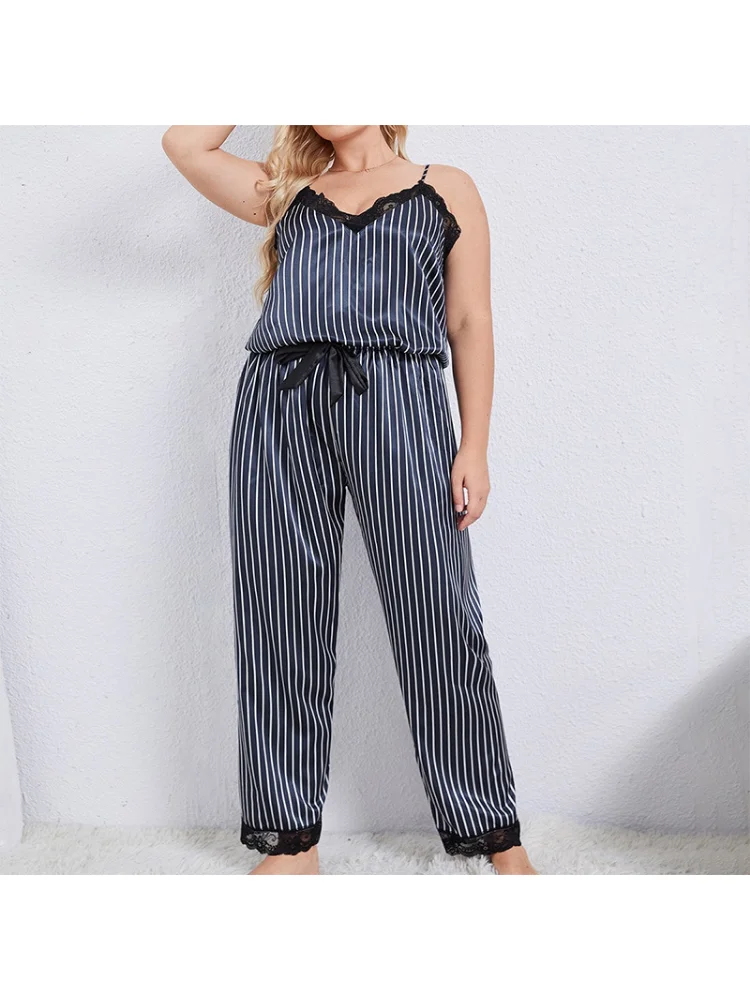 Summer suspender pajamas women's loose suspender pants two-piece silk casual plus size 2 piece set women