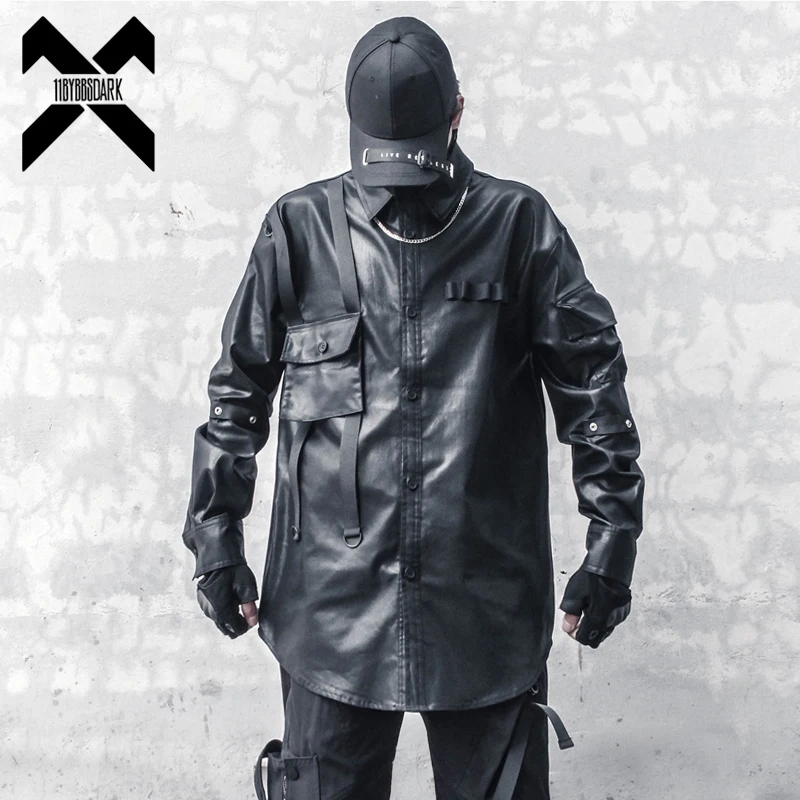 Hip Hop Function Shirt Coat Men 2022 Long Sleeve Waterproof Tactical Paint Shirts Harajuku Shirts Black Tops Male Clothing