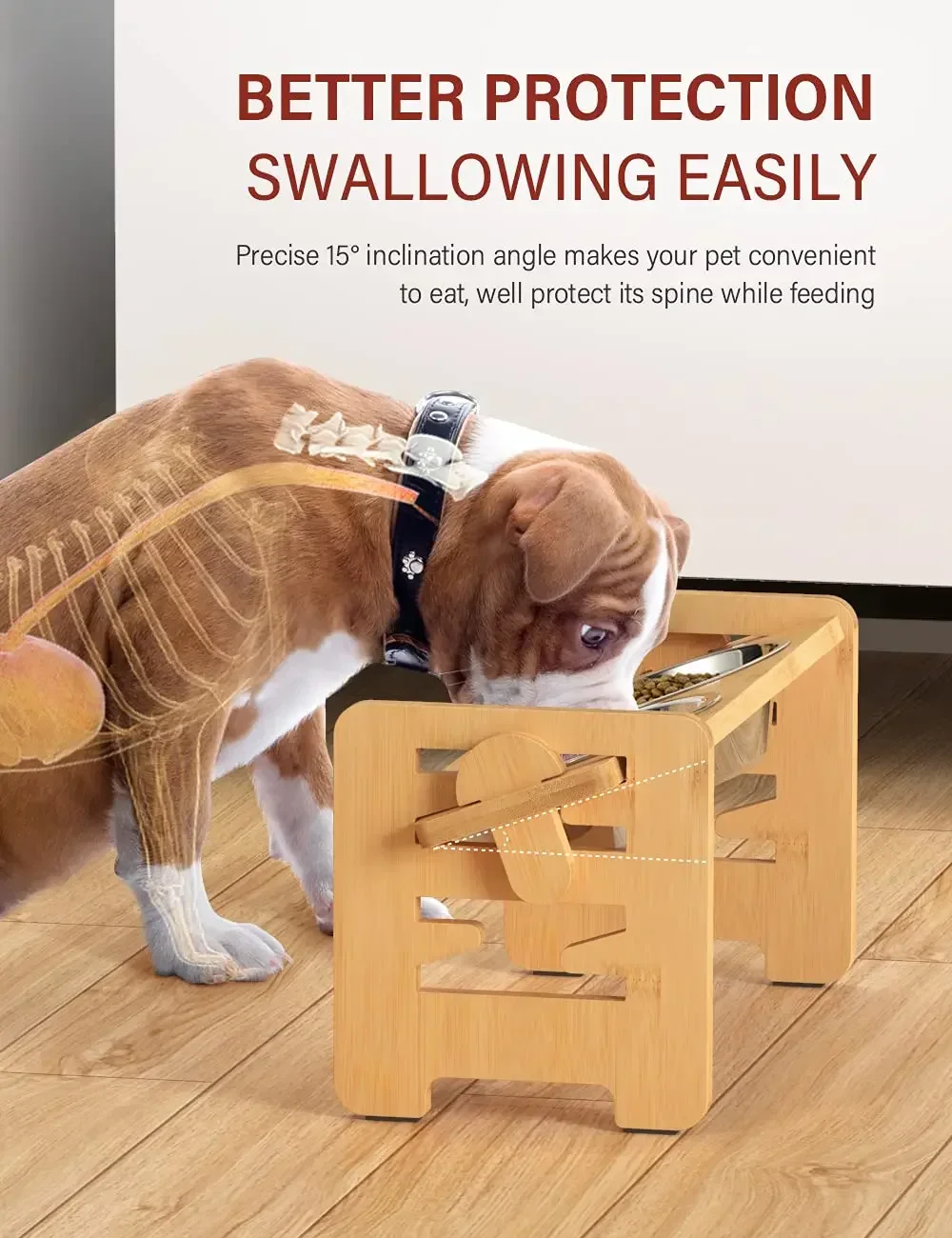 Приподнятая Миска Для Собак Из Нержавеющей Стали С Бамбуковой Подставкой