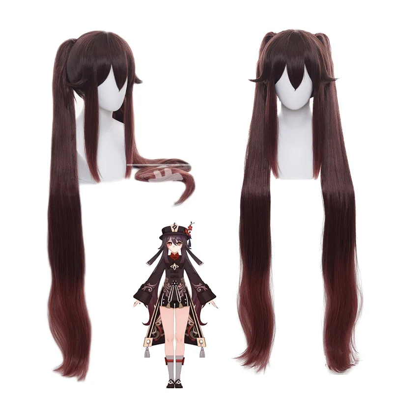 Игра Genshin Impact Костюмы для косплея Хутао с шляпой, носками, оригинальными кольцами, париком с хвостом пони на голове.