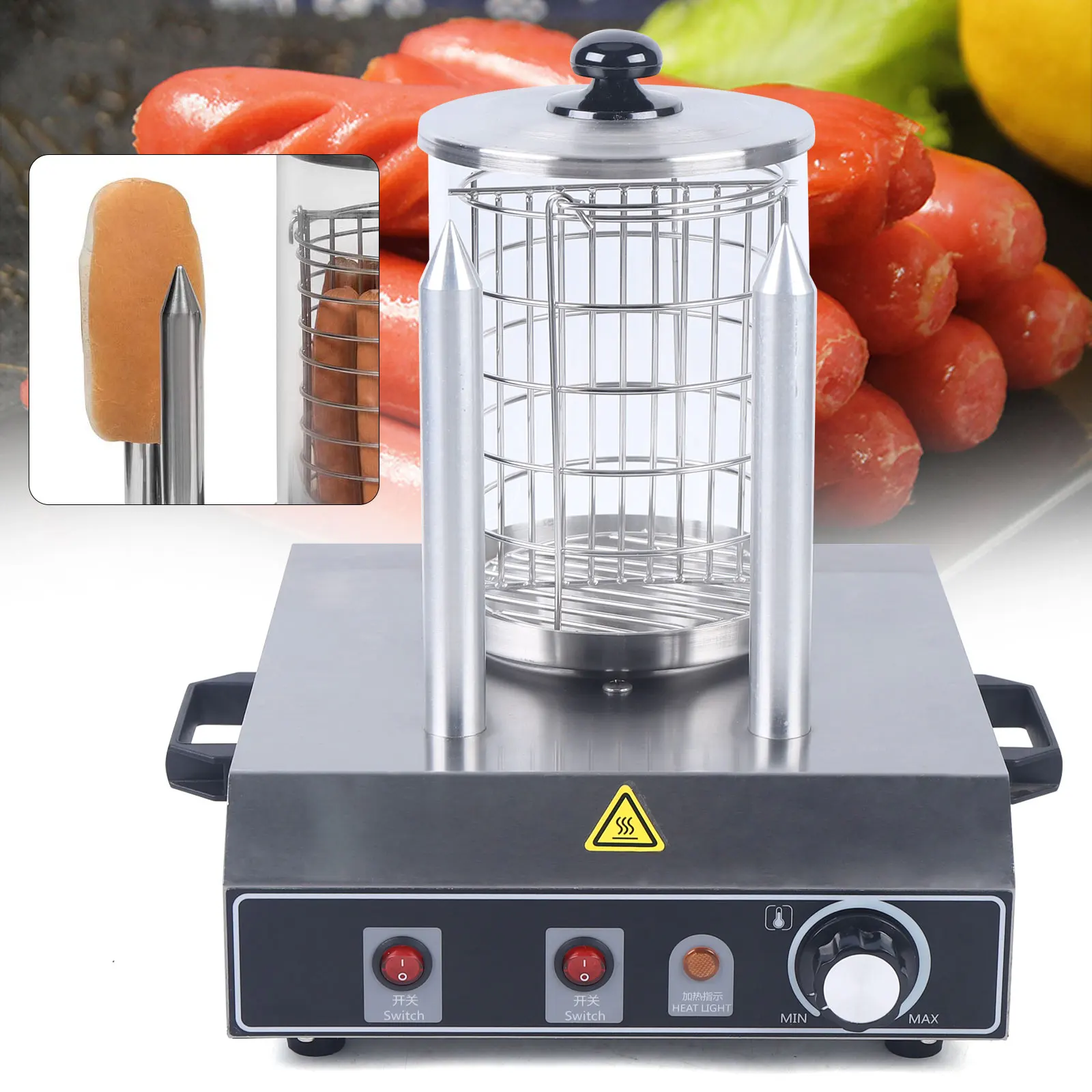 

422 Watt Hot Dog Warmer Steam Container With 2 Heating Skewers, Stainless Steel Bockwurst Warmer For Catering Snacks Family Etc