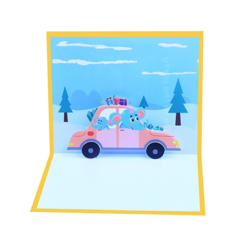 Креативная 3D выдвижная открытка мультяшный слон автомобиль поздравительные
