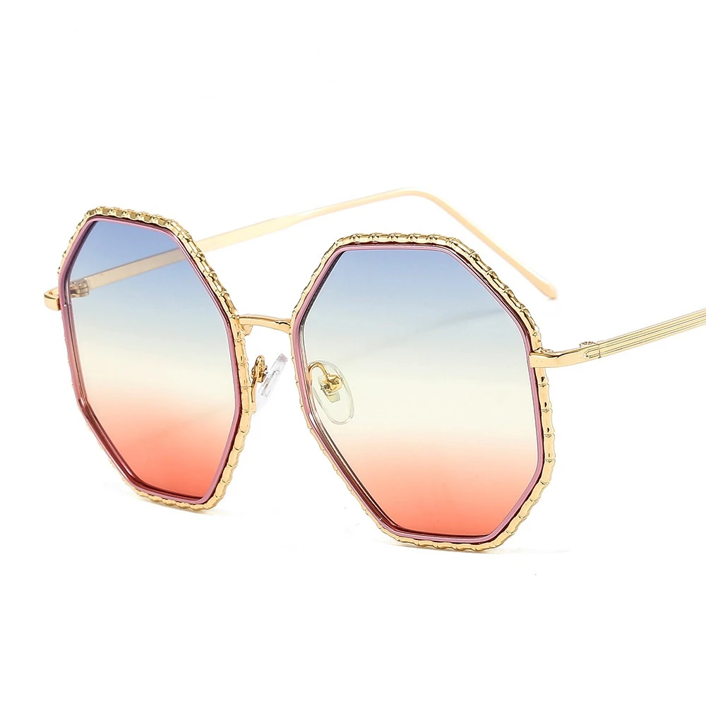 

MYALICE Новые Солнцезащитные очки женские Восьмиугольные металлические резные бокалы оправы градиентные оттенки мужские уличные Туризм UV400