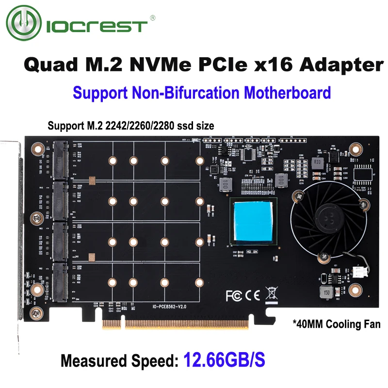 

IOCREST 4 порта M.2 NVMe к Pcie 3,0 X16 бифуркационный переходник контроллер адаптер PCI Express главный контроллер для майнинга черный
